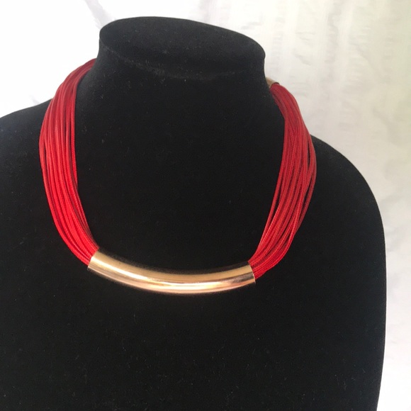 Bold Red Rose Gold Tone Choker Necklace 